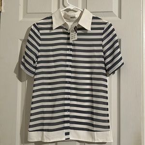 Rice Short Sleeve Striped Button Up Shirt
